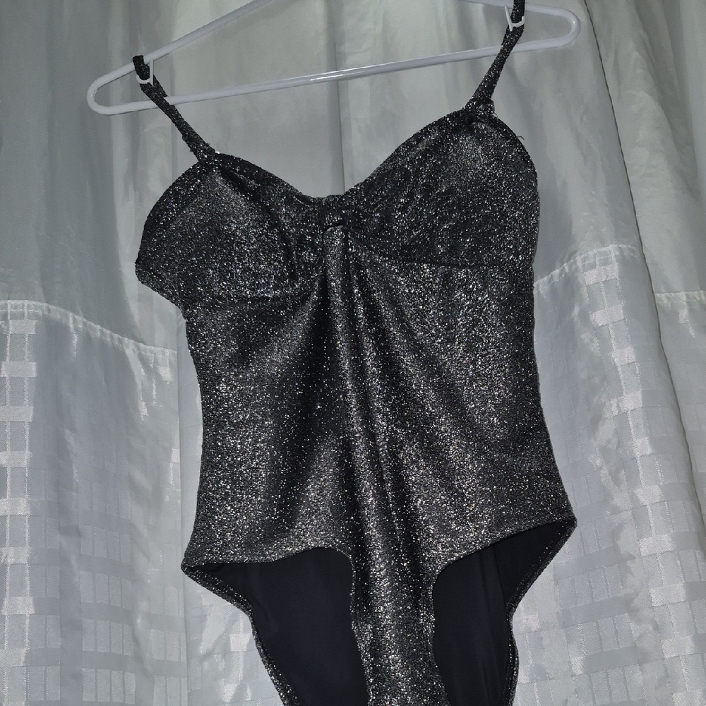 Betsey Johnson Glittery Black One-Piece Swimsuit